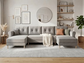 PROMOCJA Rozkładany narożnik w kształcie U SILVIANO 300x140 cm, szary + 2 poduszki GRATIS II. jakość
