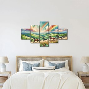 Obraz – Konie galopujące przez krajobraz (125x70 cm)