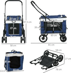 Outsunny Wózek dla Psa Składany Odłączany Kosz Czarny Granatowy Biały | Aosom PL