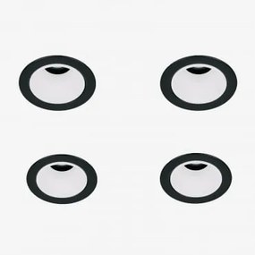 Pack 4 Wbudowanych Downlightów Led Z Okrągłymi Ramkami Ø5 Cm Z Aluminium Luisiana Negro - Blanco & Biała Ciepła 2700 K & 3 W & 38º - Sklum