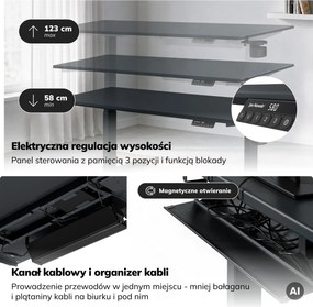 Biurko elektryczne z regulacją wysokości ergonomiczne antracytowe,1600x800 mm: ARIA
