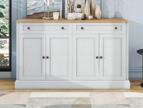 Komoda z 4 drzwiami i 2 szufladami - MDF, drewno, uchwyty metalowe - kolor biały - 150 x 40 x 86 cm