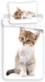 Biała bawełniana pościel dziecięca jednoosobowa 140x200 cm Kitten – Jerry Fabrics