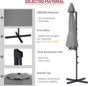 Outsunny Parasol Ogrodowy 3m Korba Regulowany Obrotowy Metal Ciemnoszary | Aosom PL