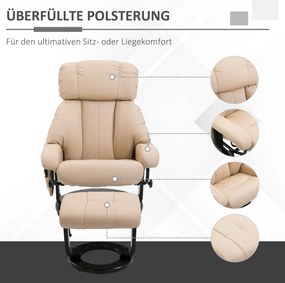 HOMCOM Fotel masujący z timerem i podnóżkiem Skóra ekologiczna Beżowy 76x80x102cm | Aosom PL