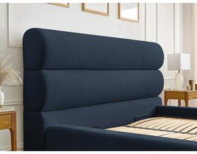 Ciemnoniebieskie tapicerowane łóżko dwuosobowe ze schowkiem i stelażem 180x200 cm Jagna – Bobochic Paris