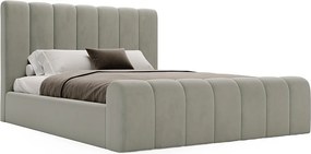 Emporius Valetta łóżko tapicerowane 200x200 - wyoski przód, pojemnik, tkanina aksamitna - łóżko sypialniane w nowoczesnym stylu - jasny szary (Amor Velvet 4318)