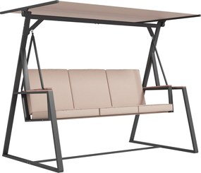 Outsunny Hollywoodschaukel huśtawka ogrodowa 3-osobowa, z daszkiem, odporna na warunki atmosferyczne, Beige + Schwarz