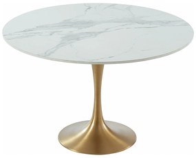 Stół jadalniany NORAH – 4-osobowy – marmur i metal – kolor biały i złoty