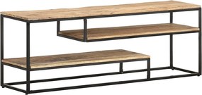 Przemysłowy mebel TV z surowego drewna mango z półkami