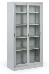 Metalowa szafka z półkami i szklanymi przesuwanymi drzwiami, zdemontowana, 900 x 1850 x 400 mm