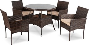 Zestaw mebli ogrodowych dla 4 osób Moreno - stół okrągły 90 cm i 4 krzesła, brązowy technorattan