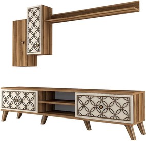 Nowoczesna szafka pod telewizor – 180 x 44 x 35 cm – Orzech i krem ​​– Płyta MDF pokryta melaminą