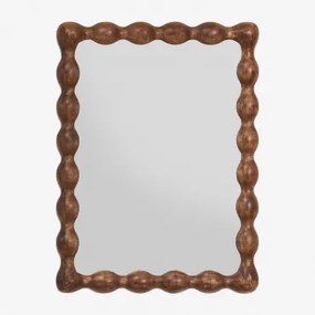Prostokątne Lustro Ścienne Z Drewna Mango Tessaia Ciemny Drewniany Uchwyt & 60 X 80 Cm - Sklum
