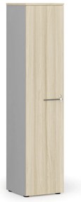 Szafa biurowa wąska PRIMO GRAY, 1781 x 400 x 420 mm, szary/dąb naturalny