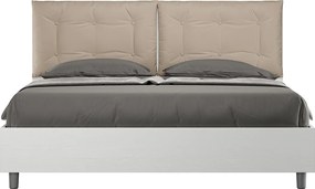 Łóżko wyposażone w stelaż z listwami z pojemnikiem 160x200 Frassino biała poduszkami sztucznej skóry szaro-beżowy Egos Annalisa