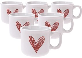 Zestaw 6 ceramicznych kubków Srdíčko II, 90 ml,czerwone