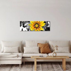Obraz żółtego kwiatu (z zegarem) (90x30 cm)