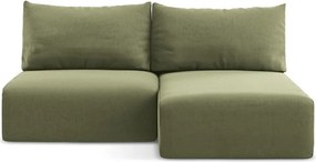 Zielony aksamitny rozkładany narożnik ze schowkiem (prawostronny/z szezlongiem) Kalena – Makamii