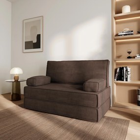 Masseno Sofa piankowa LADIA z funkcją spania, Kanapa z pianki do salonu, Bezmontażowa, Tkanina sztruksowa – Brązowy POSO 06