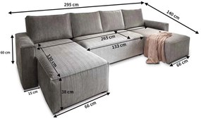 Narożnik w kształcie U SMART COSARO 295x140 cm, jasnoszary