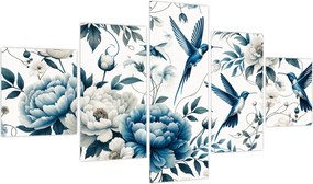 Obraz - Kolibry z kwiatami (125x70 cm)