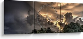 Obraz chmur i lasu (z zegarem) (90x30 cm)