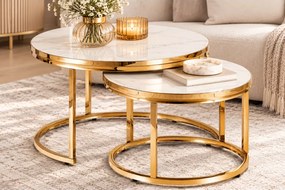 Zestaw stolików kawowych Kiegi marmur / złoty – nowoczesny design, elegancki