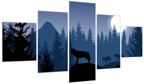 Obraz - Wataha wilków pod księżycem w pełni (125x70 cm)