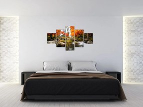 Obraz - Wodospady w jesiennym krajobrazie, pomarańczowy (125x70 cm)