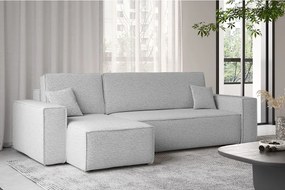 Narożnik z funkcją spania i pojemnikiem, Sofa w kształcie L, BEST L, tkanina Abriamo, Jasnoszary, Lewy