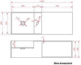 Umywalka ścienna TWG36 z odlewu mineralnegoBiały mat - z półką po prawej stronie - 110 x 40 x 30 cm