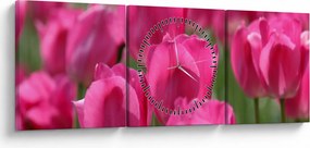 Obraz - Różowe tulipany (z zegarem) (90x30 cm)