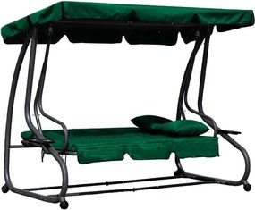 Huśtawka ogrodowa 3-osobowa z funkcją spania i daszkiem Valencia, zielony