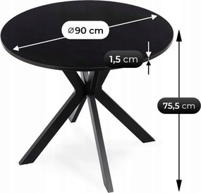 Stół Okrągły LAUREN 90 cm Czarny Loft Nowoczesny