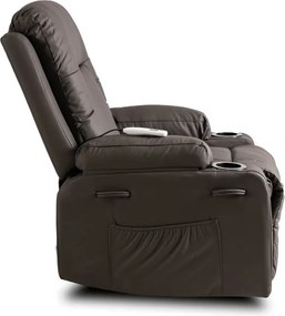 Fotel Masujący BOX Rozkładany Wypoczynkowy z Podnóżkiem Ciemnobrązowy Ekoskóra Nowoczesny