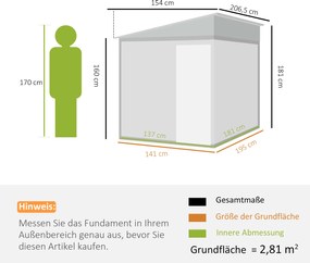 Outsunny Metalowy Domek na Narzędzia 2,81m² 154x206,5x181 cm z Dachem i Fundamentem
