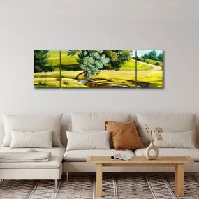 Obraz - rzeka między łąkami, obraz olejny (170x50 cm)