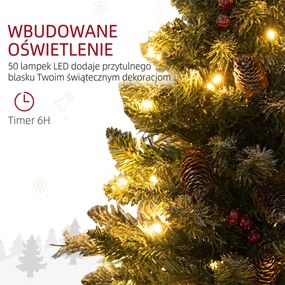 HOMCOM Sztuczna choinka, 86 gałązek, 50 ciepłobiałych LED, szronione końcówki, ognioodporna, 0,6 m | Aosom PL