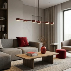 Lampa wisząca podłużna Megara 6 Burgundowa – minimalistyczna w stylu loft i industrialnym