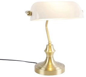 Klasyczna lampa notarialna złota z opalowym szkłem - Banker klasyczny/Antyczny Oswietlenie wewnetrzne