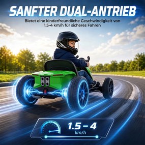AIYAPLAY Elektryczny gokart dla dzieci 12V z 2 silnikami, 4-stopniowo regulowanym siedziskiem, systemem Soft-Start, koła EVA, reflektory LED | Aosom PL