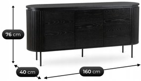 Komoda do Salonu BECK 160 cm Czarna Trzydrzwiowa Ryflowana Nowoczesna