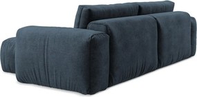 Ciemnoniebieski rozkładany narożnik z tkaniny szenilowej (prawostronny/z szezlongiem) Kuki – Makamii