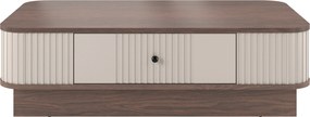 Stolik kawowy Vesper 103x60 cm z szufladą na cokole - kaszmir / orzech / czarny uchwyt