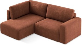 Rozkładany/ze schowkiem narożnik z tkaniny szenilowej (lewostronny/w kształcie litery L) w kolorze terakoty Kona – Makamii