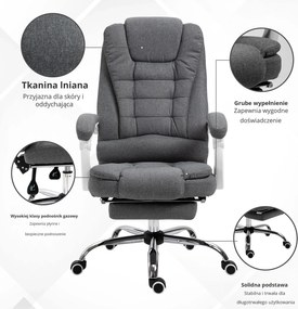 Vinsetto Fotel biurowy z podnóżkiem szary lniany regulowane oparcie wygodny i elegancki | Aosom PL