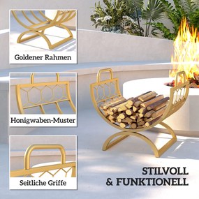 Outsunny Stojak na drewno kominkowe 46×36×41 cm — złoty, do wnętrz