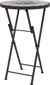 Outsunny Stolik ogrodowy z mozaiką, Składany okrągły stolik tarasowy z metalowym stelażem i ceramicznym blatem, Wzór mozaikowy, Wielobarwny