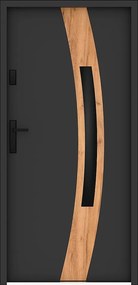 Drzwi wejściowe ze stali nierdzewnej z przeszkleniami wys. 207 x szer. 100 cm - szkło dymione - antracyt i efekt dębu - grubość 55 mm - otwierane w prawo - TROFA